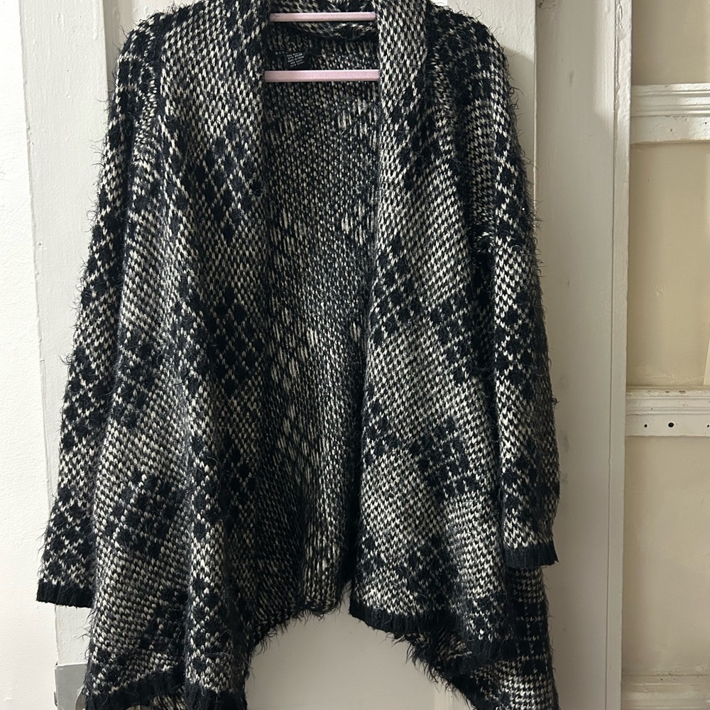 BCBGMaxAzria Black and White Draped Cardigan Sweater